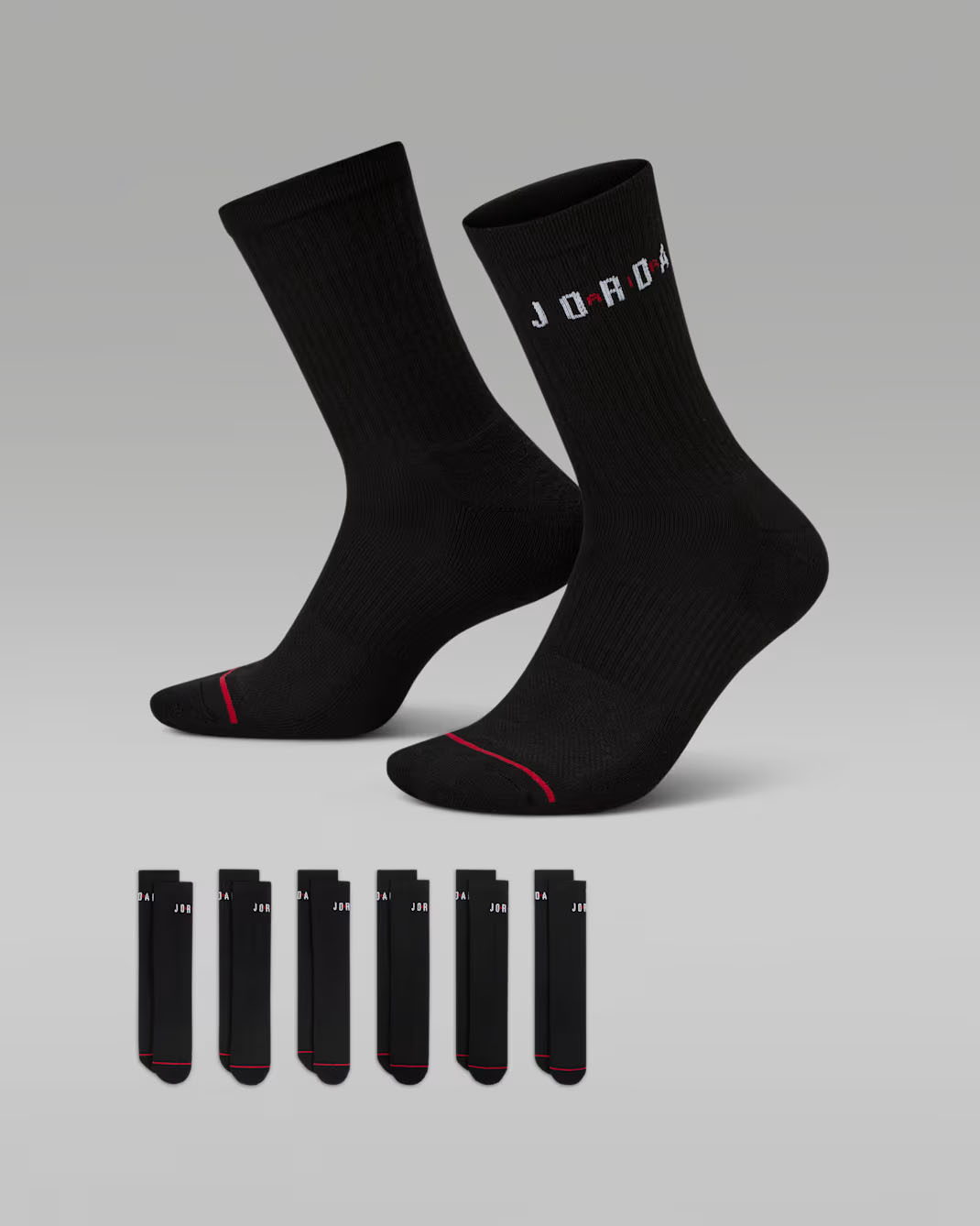 Jordan Everyday Crew Socks Black Red White 6 Pairs