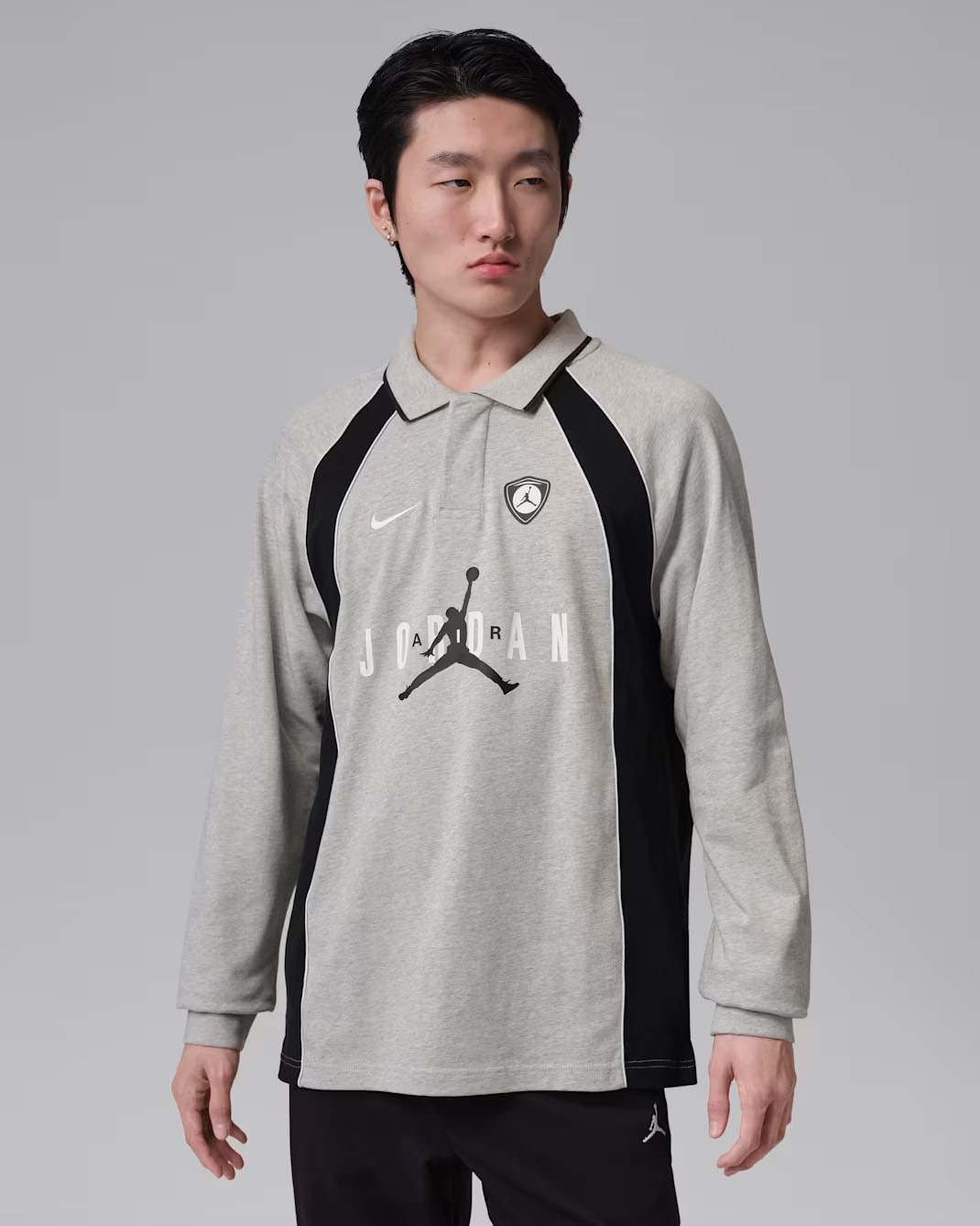 Jordan Flight Men's Long-Sleeve Polo Jersey Grey Heather Black White