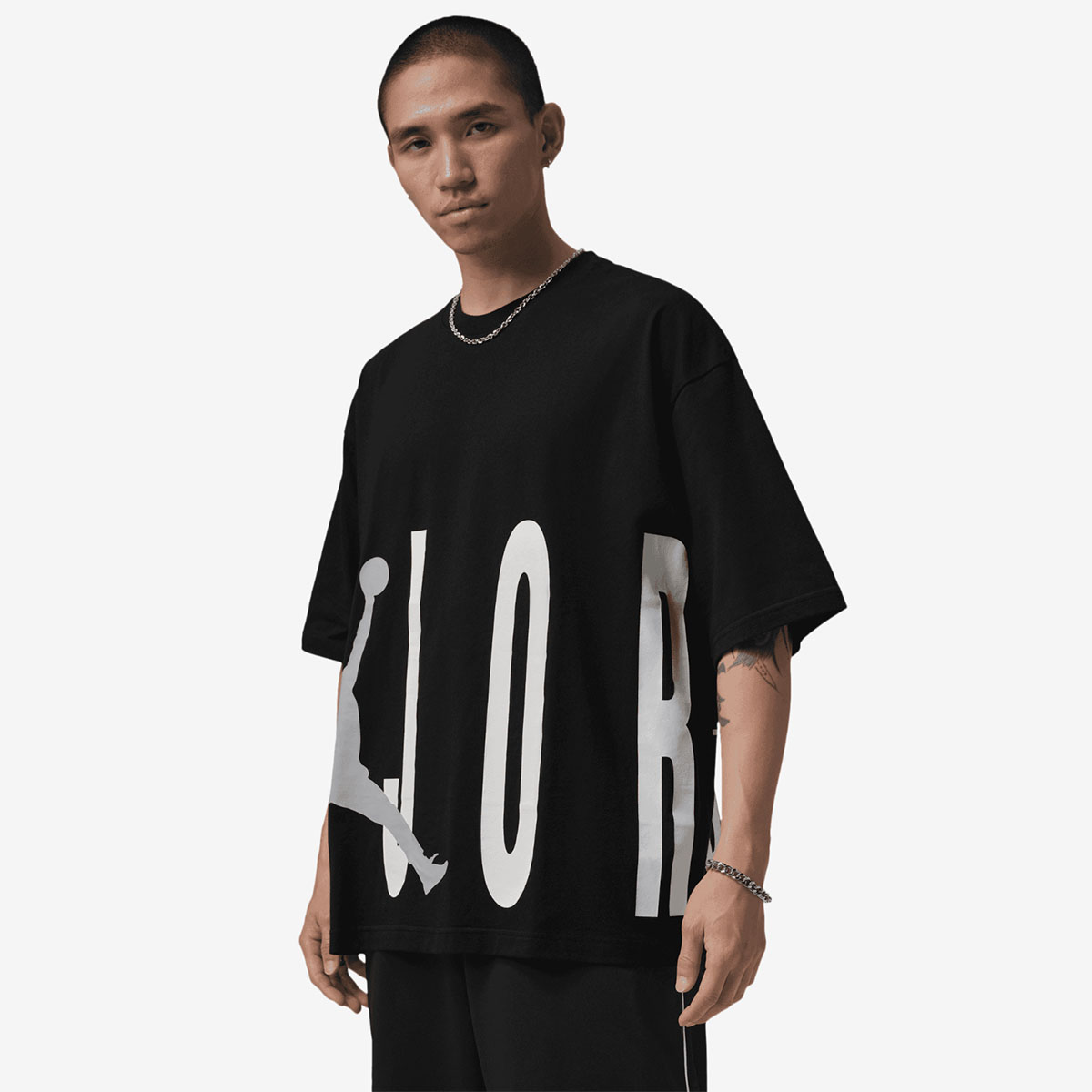 Jordan Oversized Torso Stretch T Shirt Black White Grey 1