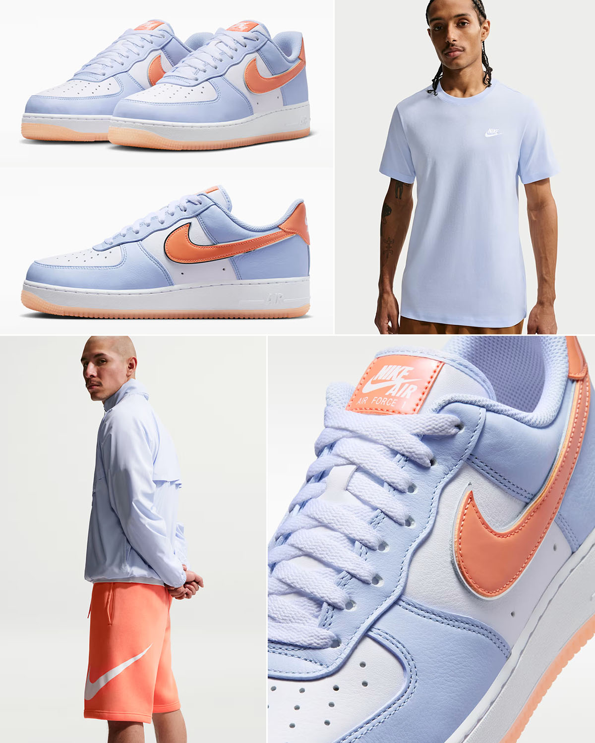 Nike Air Force 1 Low 07 Hydrogen Blue White Orange Frost Mens Sneakers Matching Outfits