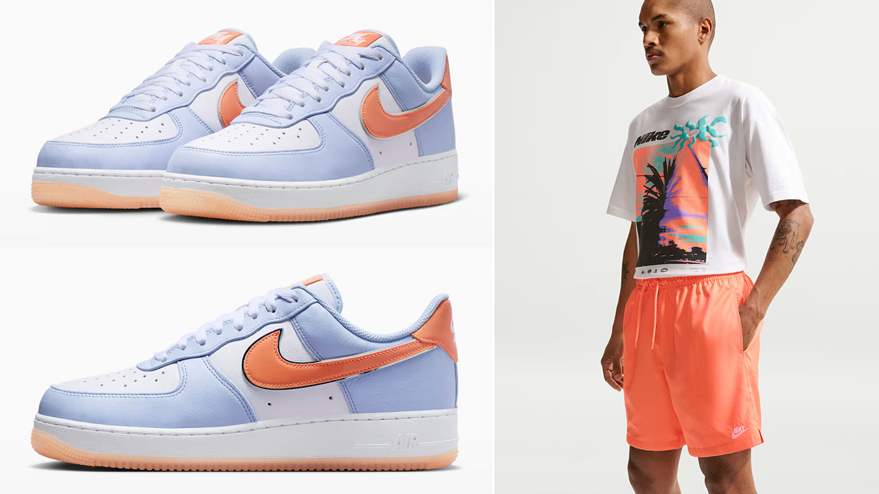 Nike Air Force 1 Low 07 Hydrogen Blue White Orange Frost Mens Sneakers Shirt Shorts Outfit