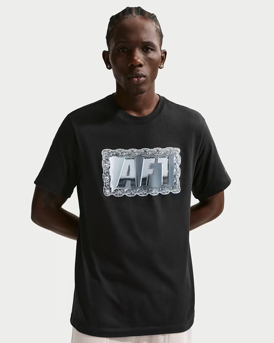 Nike Air Force 1 Men's T-Shirt Black Silver Chrome