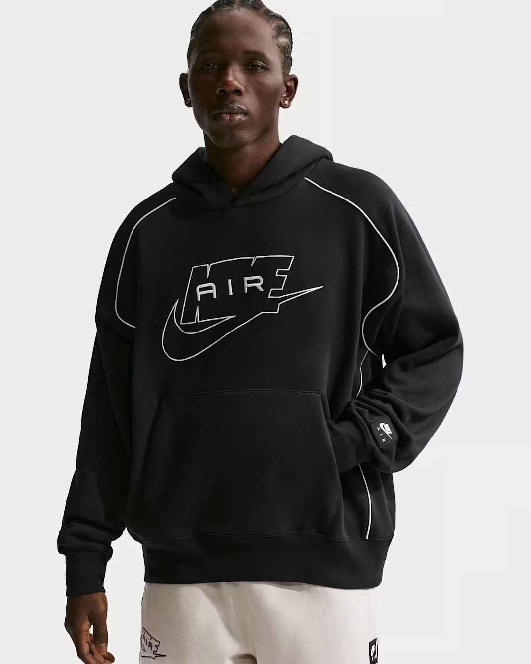Nike Air Men's Fleece Pullover Hoodie Black White