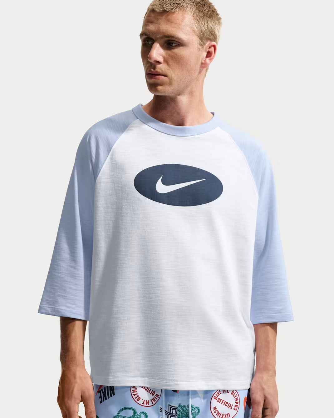 Nike Club Men's 3:4-Sleeve Raglan Top Hydrogen Blue White Obsidian