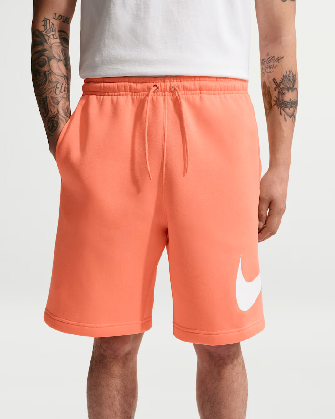 Nike Club Men's Fleece Shorts Orange Frost White 1