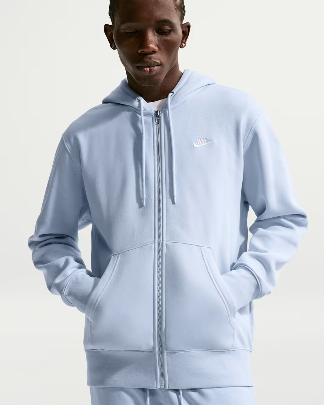 Nike Club Men's Full-Zip Fleece Hoodie Hydrogen Blue White