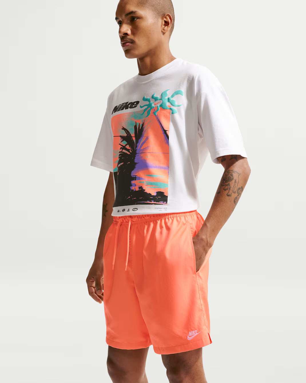 Nike Club Men's Woven Flow Shorts Orange Frost White 1
