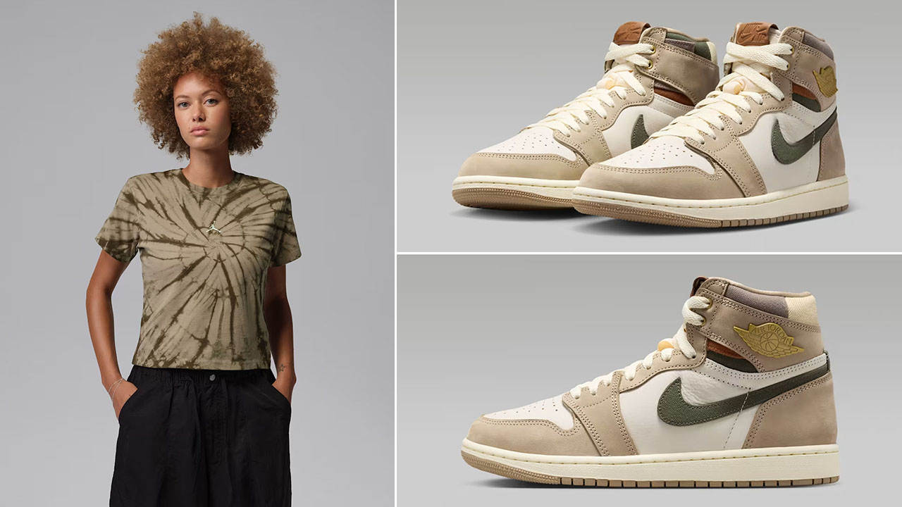 Air Jordan 1 High OG Shop Jacket Workwear x Jordan Brooklyn Women's Tie Dye Graphic T-Shirt to Match Sneakers
