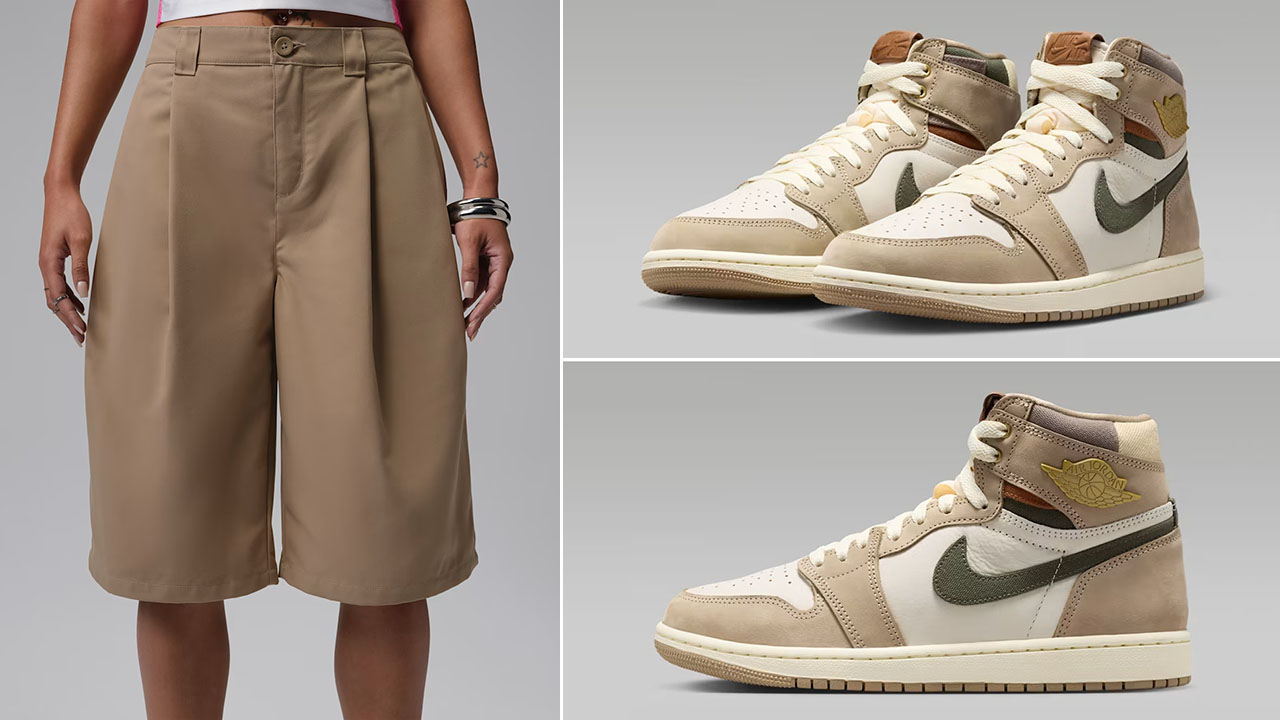 Air Jordan 1 High OG Shop Jacket Workwear x Jordan Flight Women’s Big Chino Shorts to Match Sneakers