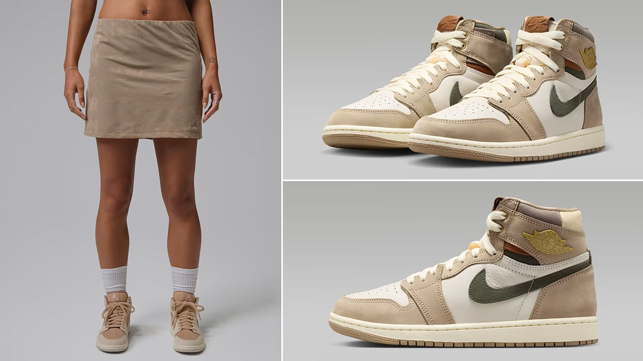 Air Jordan 1 High OG Shop Jacket Workwear x Jordan Flight Women’s Open Knit Skort to Match Sneakers