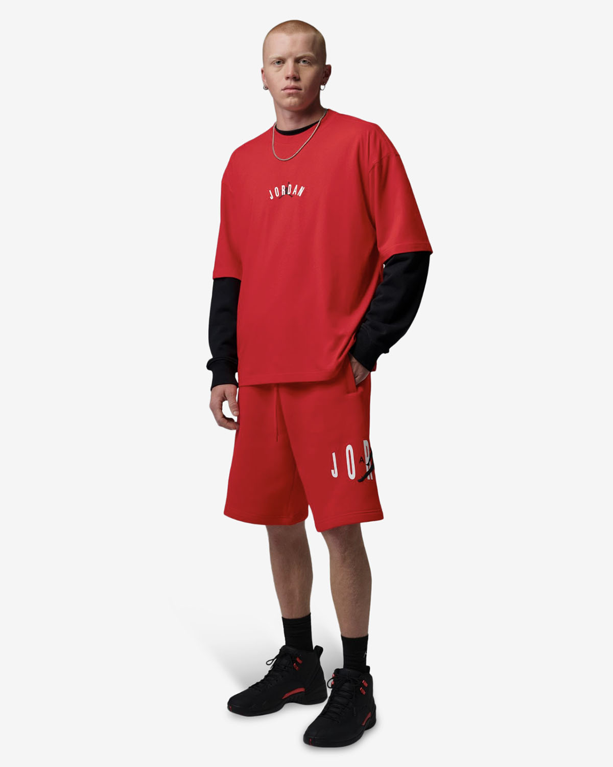 Air Jordan 12 Bloodline Oversized T-Shirt and Shorts Outfit