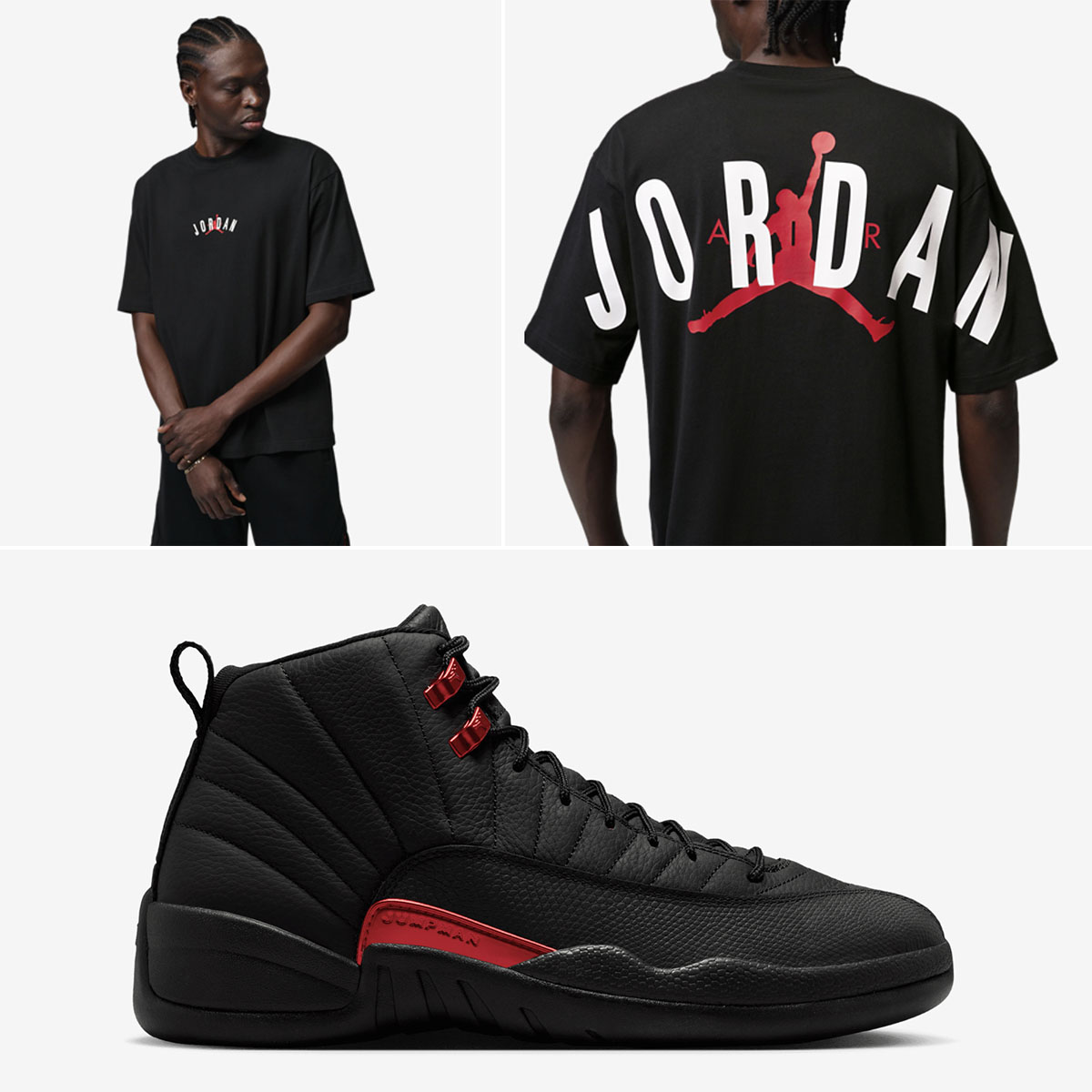 Air Jordan 12 Bloodline x Jordan Back Stretch Oversized Black Graphci T-Shirt to Match Sneakers