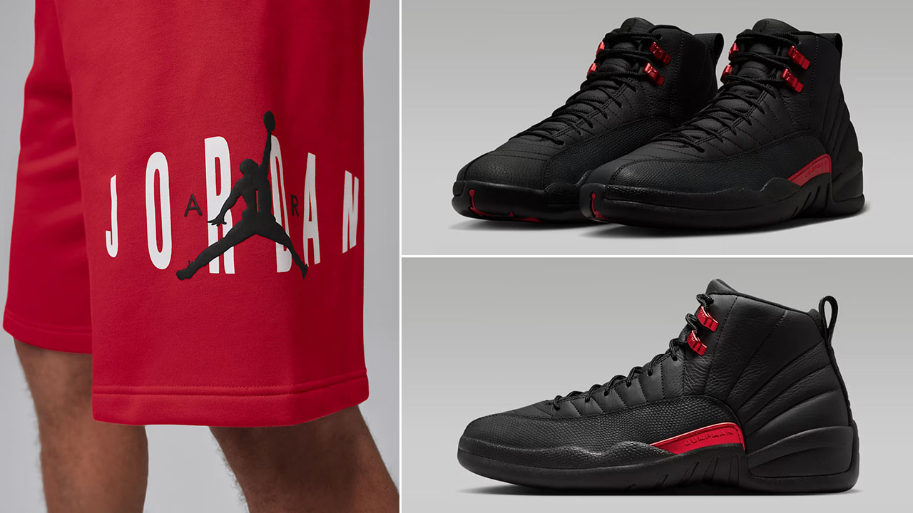 Air Jordan 12 Bloodline x Jordan Brooklyn Fleece Men's Red Shorts to Match Sneakers