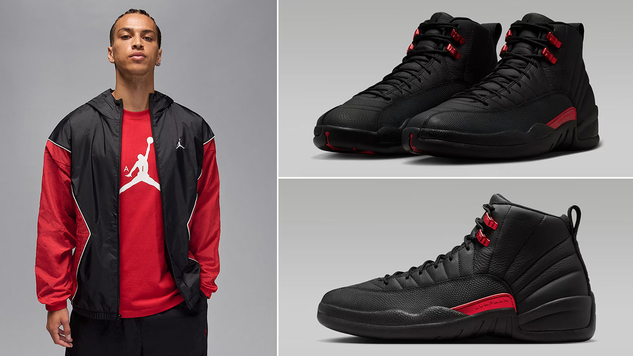 Air Jordan 12 Bloodline x Jordan Brooklyn Men's Hooded Draft Jacket to Match Sneakers