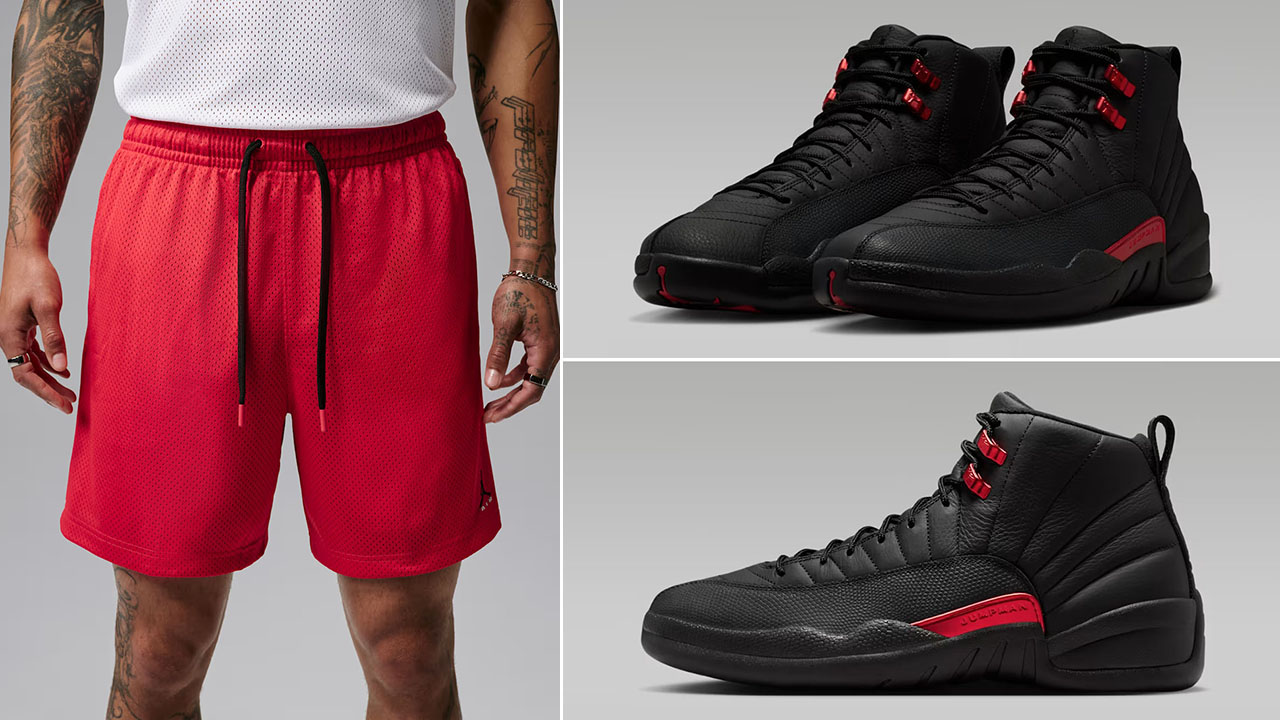 Air Jordan 12 Bloodline x Jordan Brooklyn Men's Red Mesh Shorts to Match Sneakers