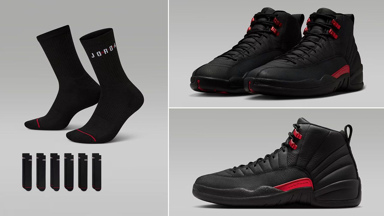 Air Jordan 12 Bloodline x Jordan Everyday Black Crew Socks to Match Sneakers