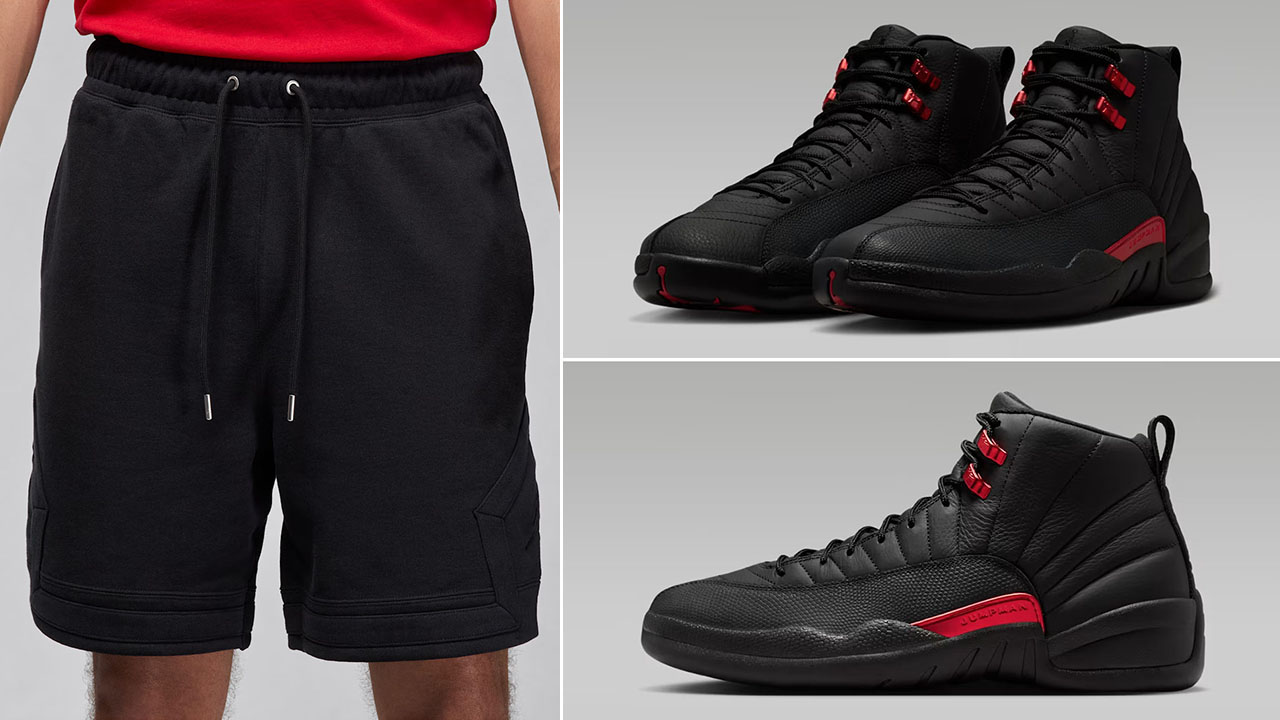 Air Jordan 12 Bloodline x Jordan Flight Fleece Men's Black Diamond Shorts to Match Sneakers