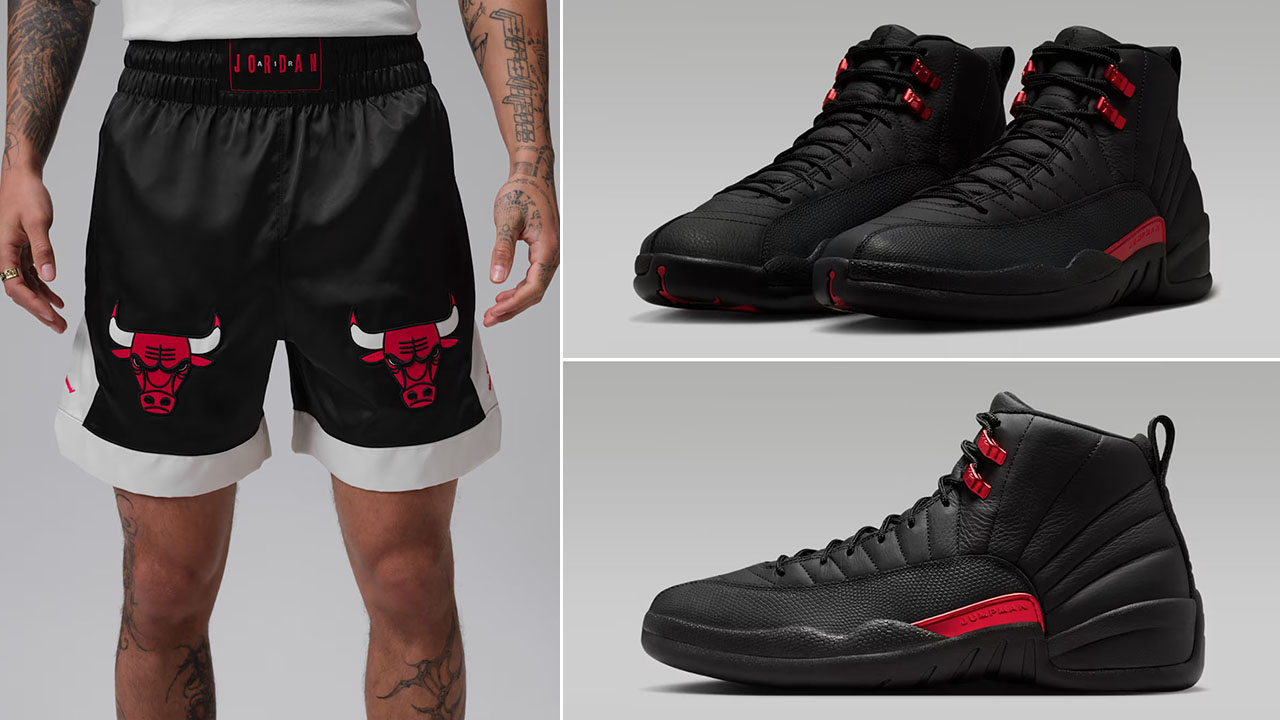 Air Jordan 12 Bloodline x Jordan Flight Men's Muay Thai Black Shorts to Match Sneakers