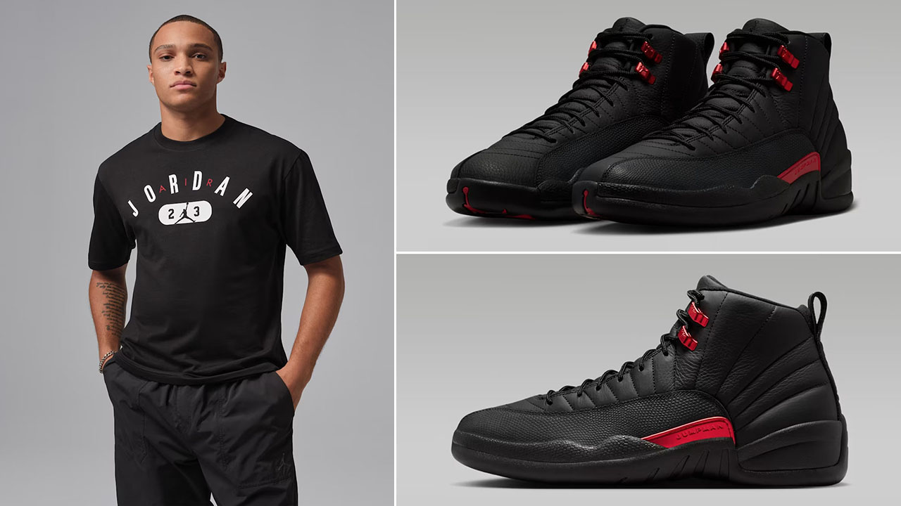 Air Jordan 12 Bloodline x Jordan Mens Black Graphic T-Shirt to Match Sneakers