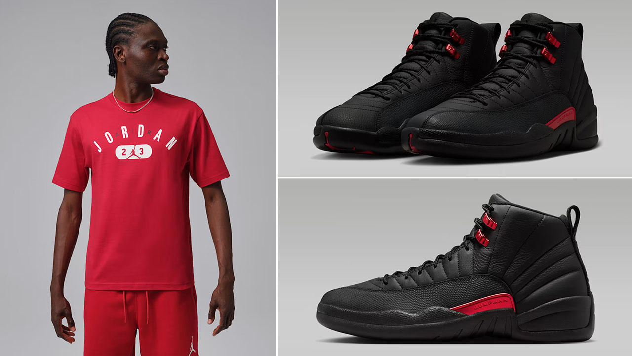 Air Jordan 12 Bloodline x Jordan Mens Red Graphic T-Shirt to Match Sneakers