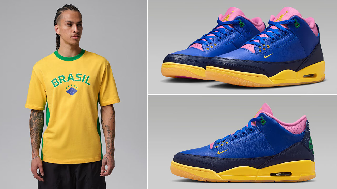 Air Jordan 3 Brazil x Air Jordan 85 Brazil Men’s Graphic Yellow Green T-Shirt to Match Sneakers