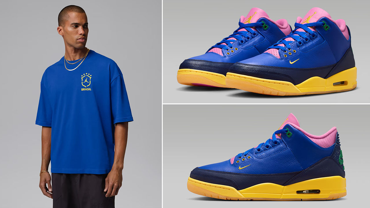Air Jordan 3 Brazil x Air Jordan 85 Brazil Men’s Oversized Graphic T-Shirt to Match Sneakers