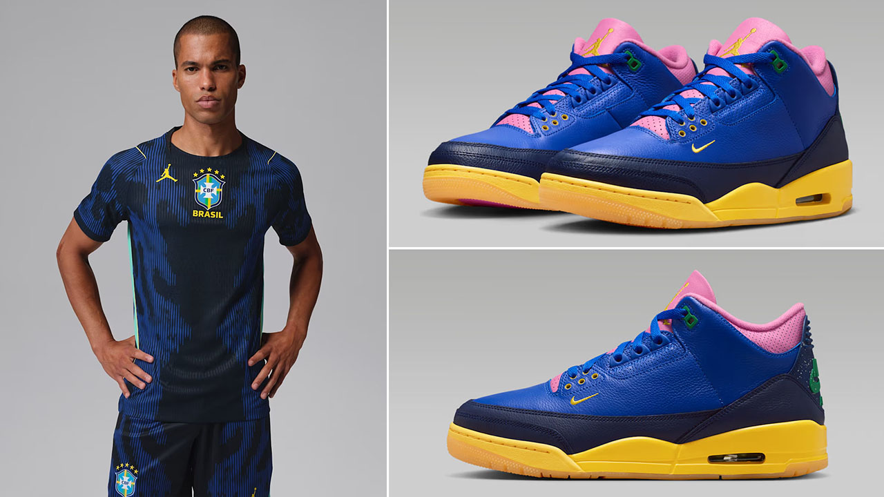 Air Jordan 3 Brazil x Jordan Brazil 2026 Match Away Men’s Soccer Authentic Jersey to Match Sneakers