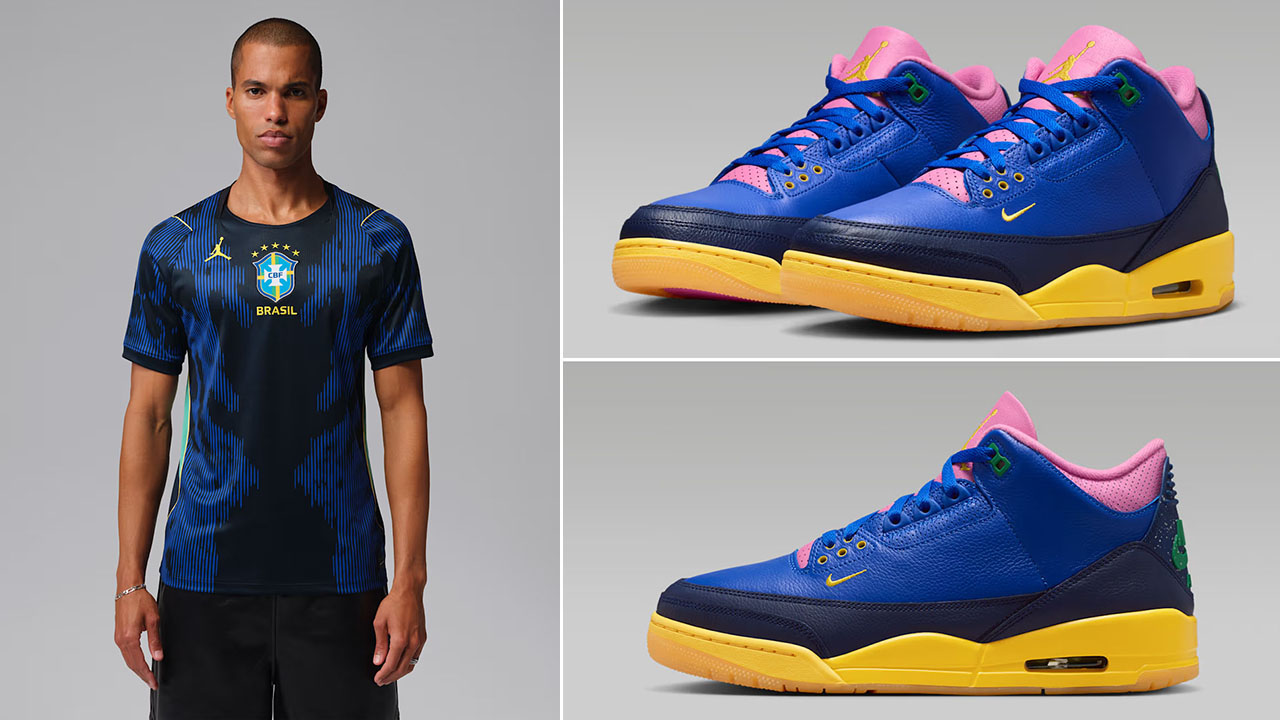 Air Jordan 3 Brazil x Jordan Brazil 2026 Stadium Away Men’s Soccer Replica Jersey to Match Sneakers