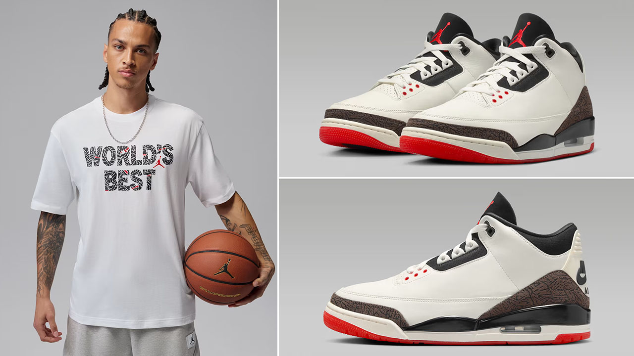 Air Jordan 3 Worlds Best Dad x Jordan Brooklyn World's Best Men's White T-Shirt to Match Sneakers