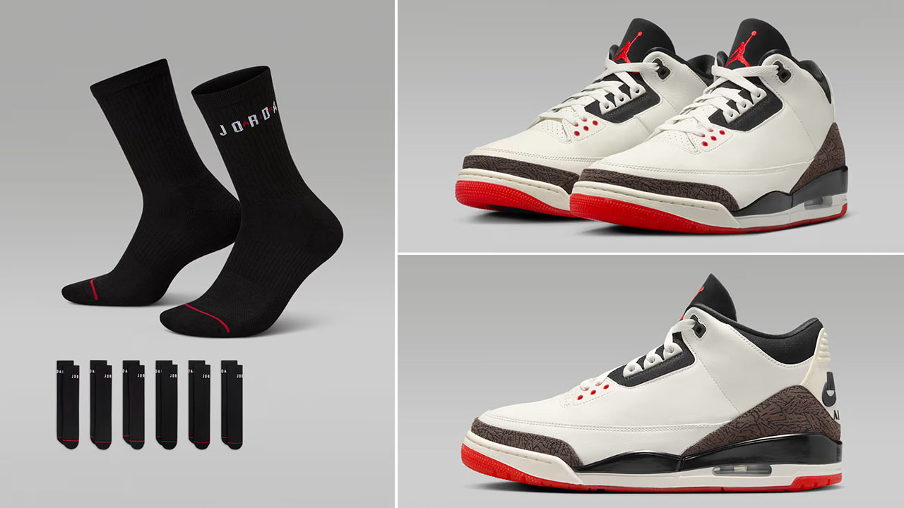Air Jordan 3 Worlds Best Dad x Jordan Everyday Black Crew Socks to Match Sneakers