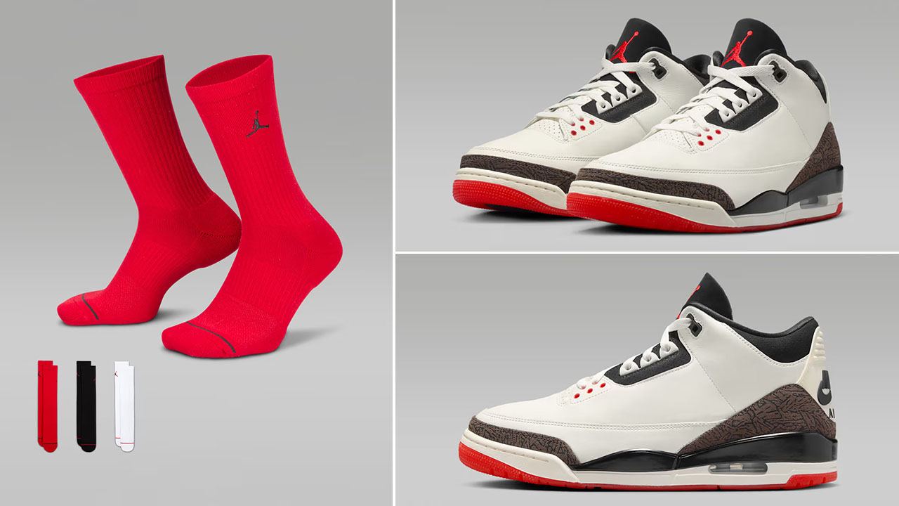 Air Jordan 3 Worlds Best Dad x Jordan Everyday Crew Socks Red Black White to Match Sneakers