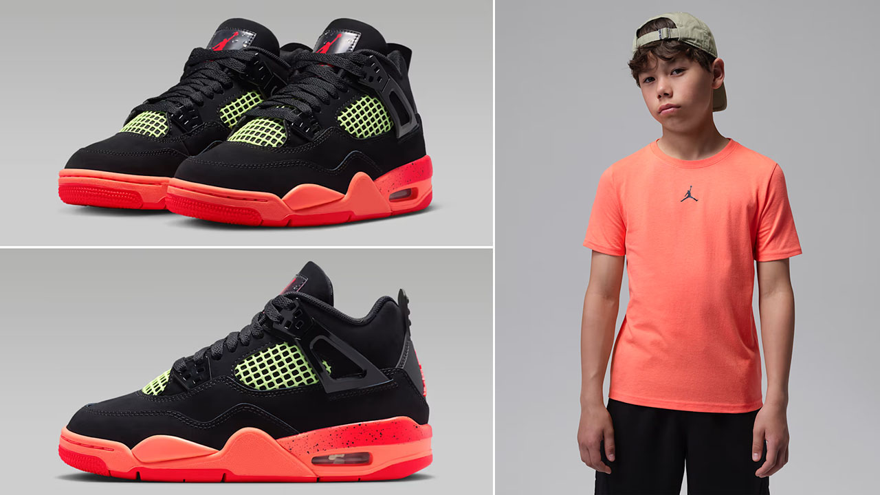Air Jordan 4 GS Black Infrared 23 x Jordan Sport Big Kids' Dri-FIT Core T-Shirt to Match Sneakers