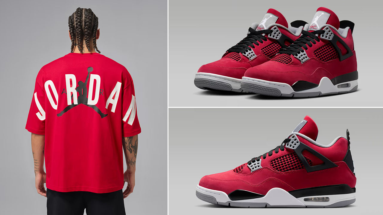 Air Jordan 4 Toro Bravo 2026 x Jordan Back Stretch Men's Oversized Red T-Shirt to Match Sneakers