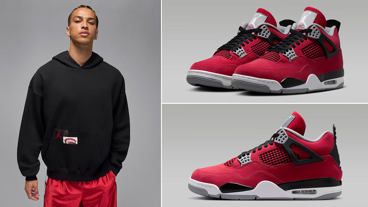 Air Jordan 4 Toro Bravo 2026 x Jordan Brooklyn Fleece Men's Oversized Black Pullover Hoodie to Match Sneakers
