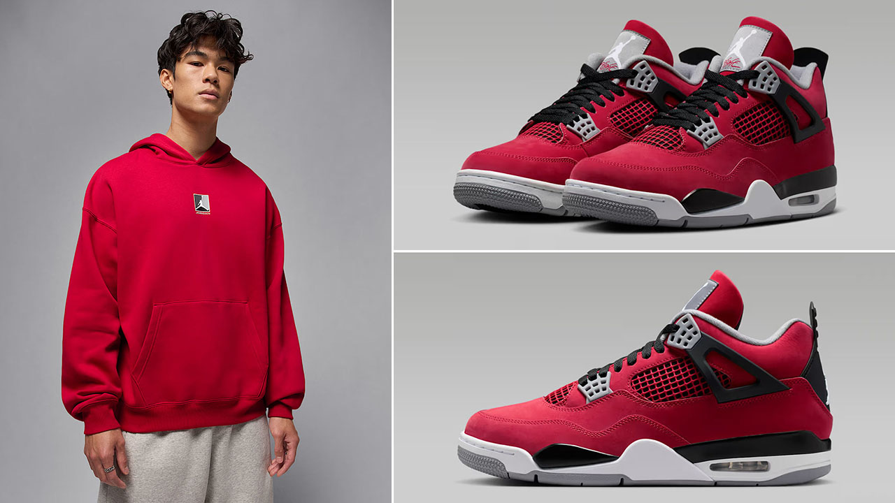 Air Jordan 4 Toro Bravo 2026 x Jordan Brooklyn Fleece Men's Red Graphic Pullover Hoodie to Match Sneakers