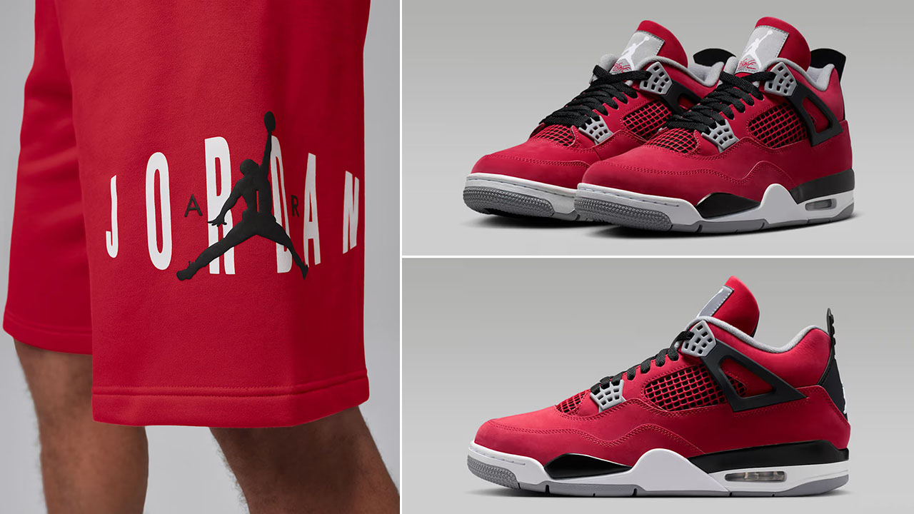 Air Jordan 4 Toro Bravo 2026 x Jordan Brooklyn Fleece Men's Red Shorts to Match Sneakers