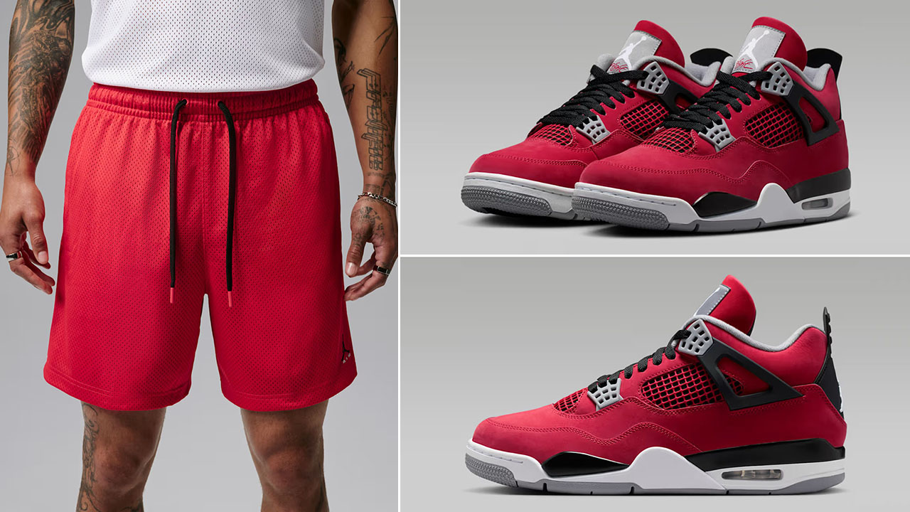 Air Jordan 4 Toro Bravo 2026 x Jordan Brooklyn Men’s Red Mesh Shorts to Match Sneakers