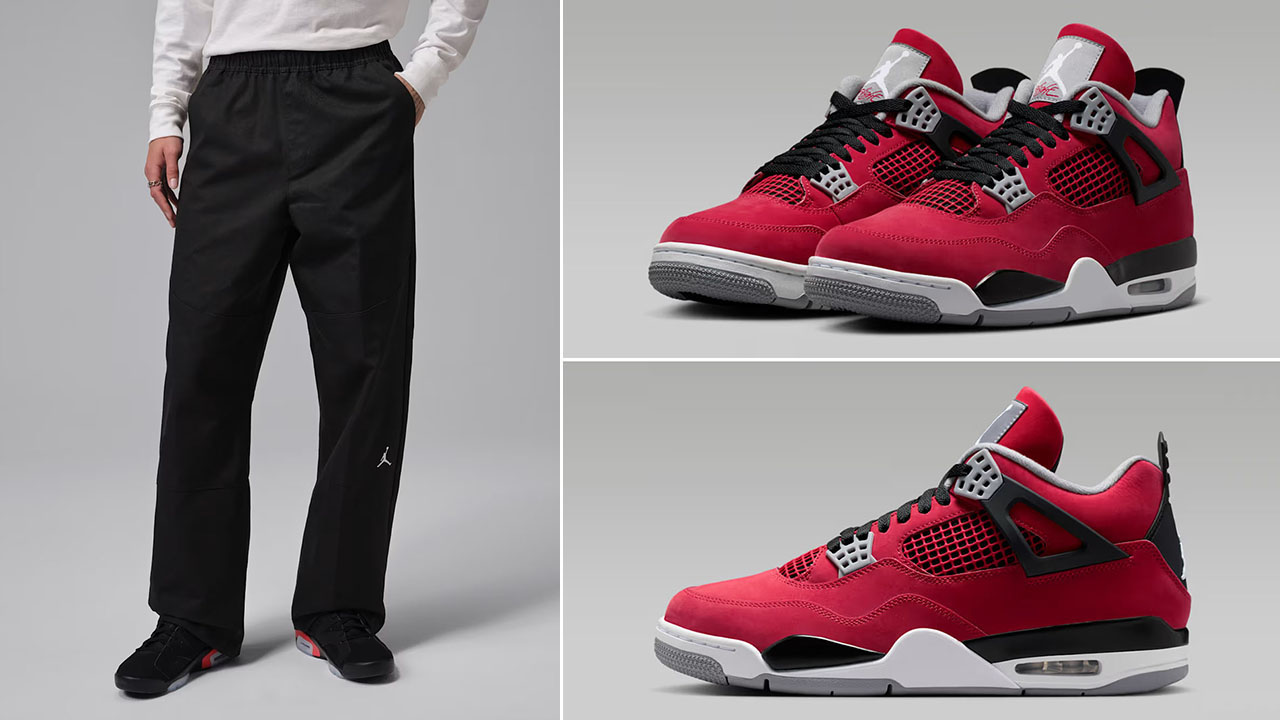Air Jordan 4 Toro Bravo 2026 x Jordan Brooklyn Men’s Woven Black Pants to Match Sneakers