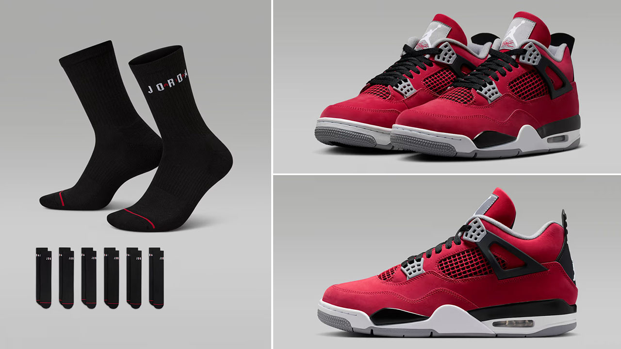 Air Jordan 4 Toro Bravo 2026 x Jordan Everyday Black Crew Socks to Match Sneakers