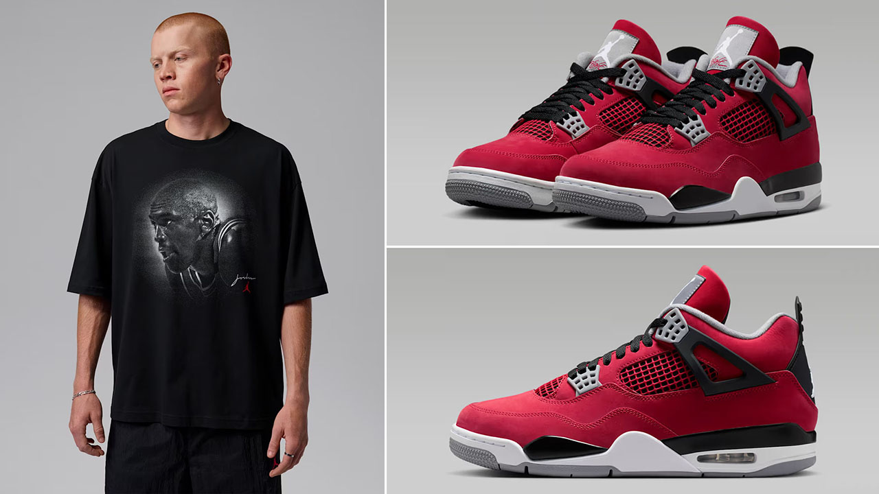 Air Jordan 4 Toro Bravo 2026 x Jordan Flight Essentials Men's Oversized Black Graphic T-Shirt to Match Sneakers