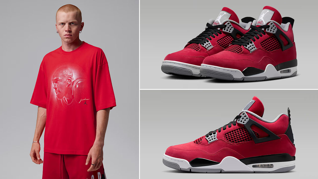 Air Jordan 4 Toro Bravo 2026 x Jordan Flight Essentials Men's Oversized Red Graphic T-Shirt to Match Sneakers