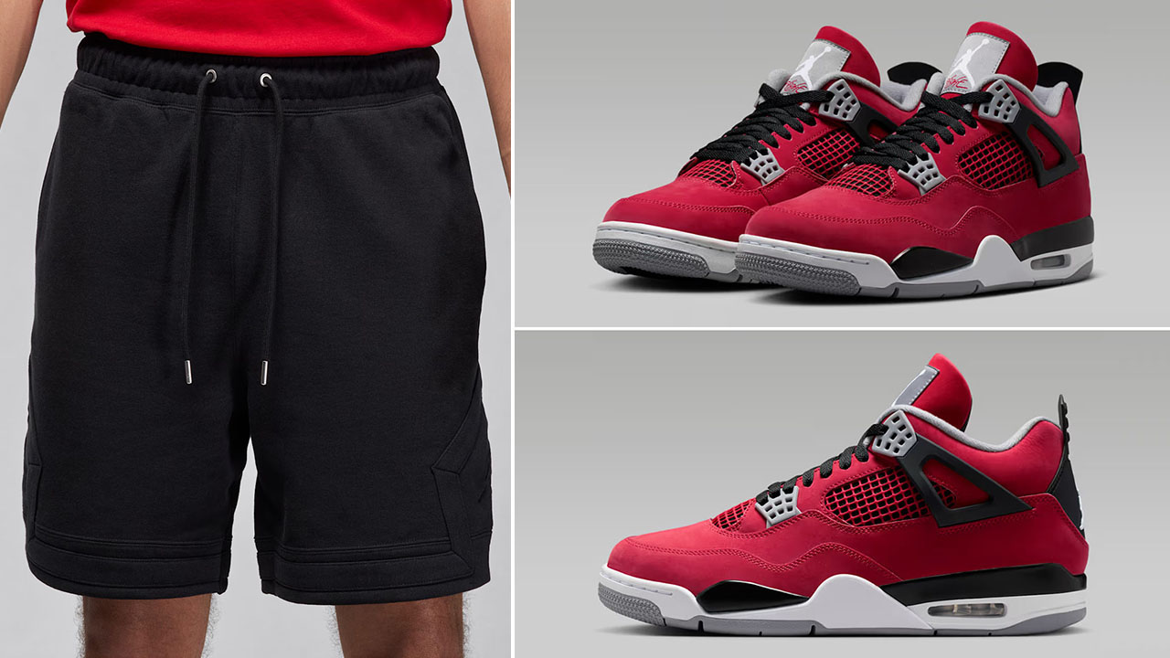 Air Jordan 4 Toro Bravo 2026 x Jordan Flight Fleece Mens Black Diamond Shorts to Match Sneakers