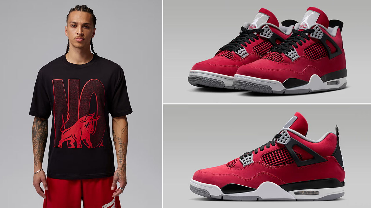 Air Jordan 4 Toro Bravo 2026 x Jordan Toro No Bull Black Red Graphic T Shirt to Match Sneakers