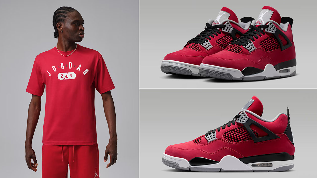 Air Jordan 4 Toro Bravo 2026 x Jordan Wordmark Mens Red Graphic T Shirt to Match Sneakers