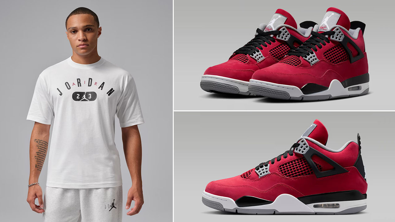 Air Jordan 4 Toro Bravo 2026 x Jordan Wordmark Mens White Graphic T Shirt to Match Sneakers