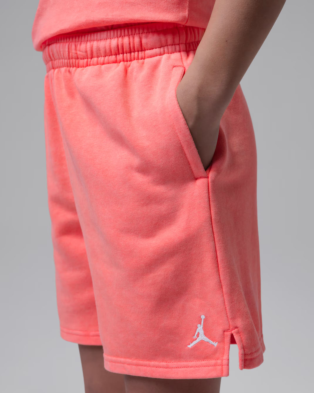 Jordan Big Kids' Brooklyn Washed French Terry Shorts Bright Mango 2
