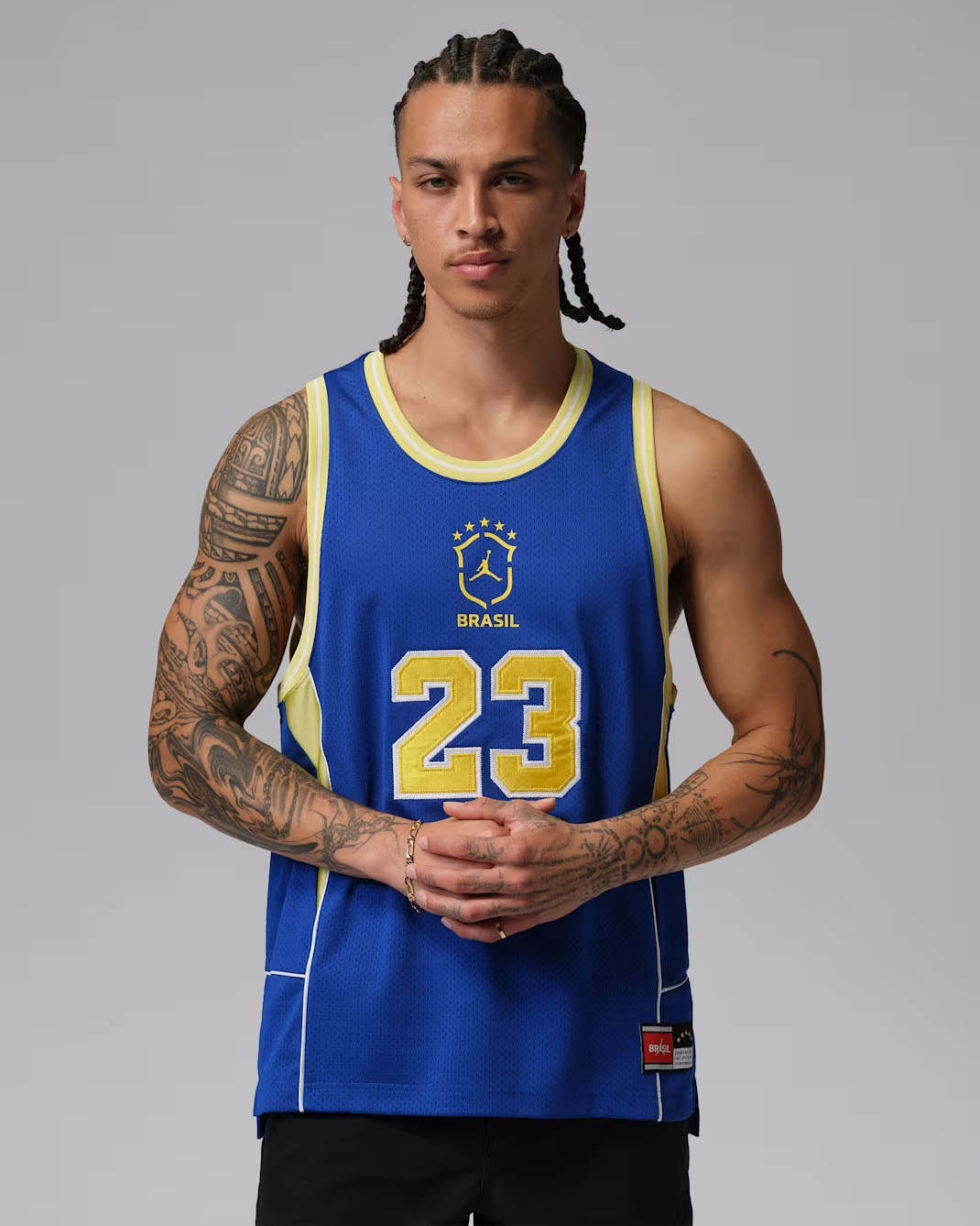 Jordan Brazil Essentials Men's Mesh Sleeveless Jersey Royal Blue Yellow 1