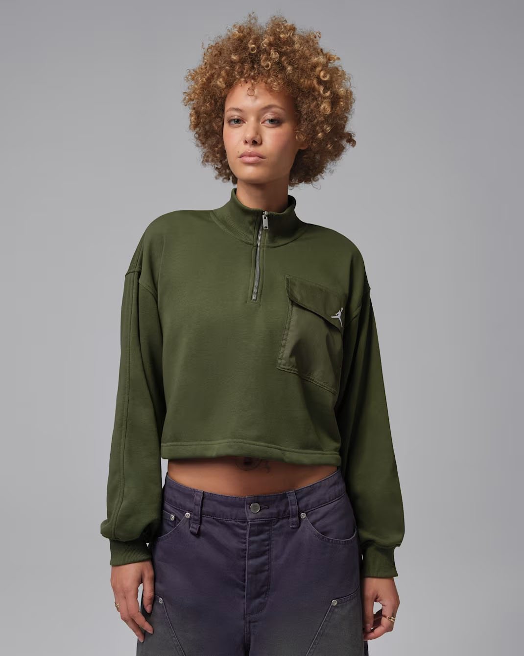 Jordan Brooklyn Fleece Women's 1:4-Zip Hike Mike Top Cargo Khaki Green 1