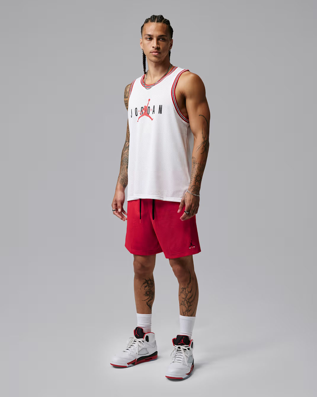 Jordan Brooklyn Men's Mesh Shorts University Red Black Outfit