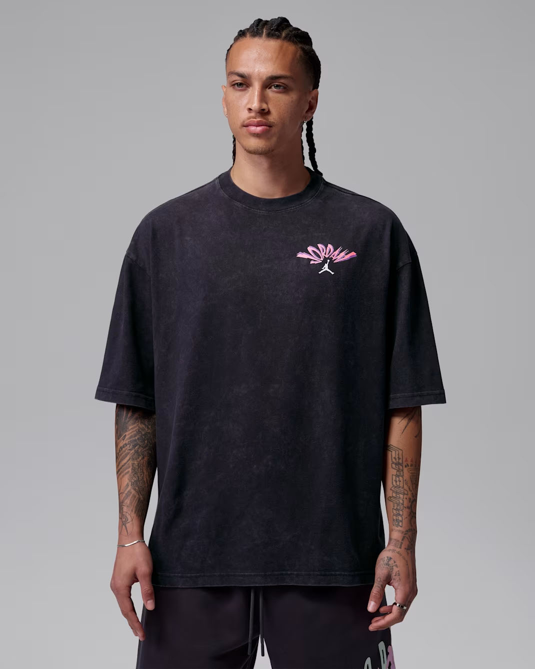 Jordan Flight World Tour Festival Men's Graphic T-Shirt Black Pink 1